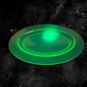 1960s Long Uranium Green Depression Glass Tray Dish Large Glass UV Glow 15”Long